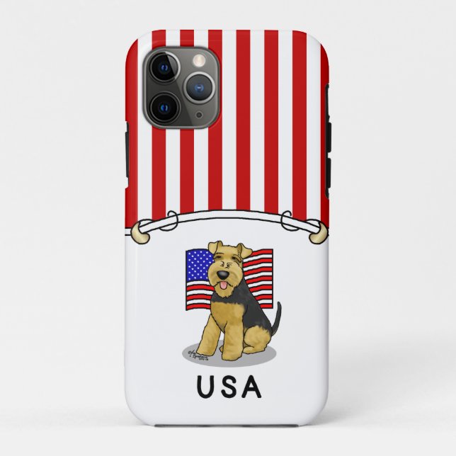Capa Para iPhone 11 Pro EUA Flag Welsh Terrier Dog - Cute (Verso)