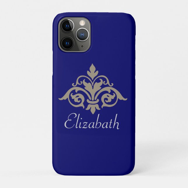 Capa Para iPhone 11 Pro Fancy Elegante e Sofisticado Monograma de Damasco (Verso)