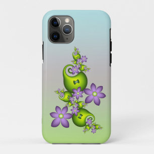 Capa Para iPhone 11 Pro Fantasia Floral Flores Lilás Formas Verdes Fractal