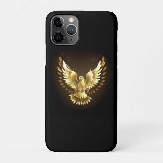 Capa Para iPhone 11 Pro Faux Gold Foil Peace Dove em Preto (Verso)
