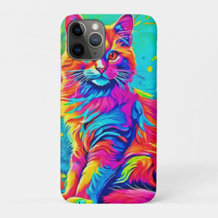Capa Para iPhone 11 Pro Felino Luminoso: Neon Gato Colorido
