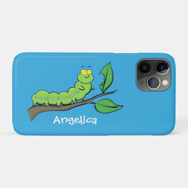 Capa Para iPhone 11 Pro Feliz desenho de cartoon verde da lagarta (Verso (horizontal))