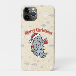 Capa Para iPhone 11 Pro Feliz Natal Manatim Fofo Vaca Marinha Gordinha Nat