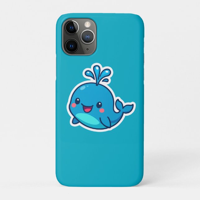 Capa Para iPhone 11 Pro Feliz Vinheta de Baleia Kawaii - Amigo do Oceano B (Verso)