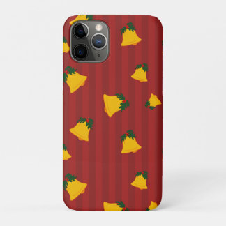Capa Para iPhone 11 Pro Feriado Vermelho Dourado Listra Sininhos Natal