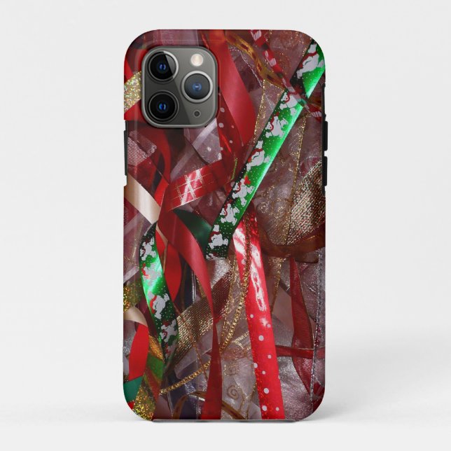 Capa Para iPhone 11 Pro Feriado Vermelho e Dourado das Fitas de Natal (Verso)