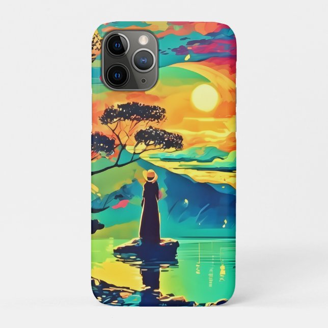 Capa Para iPhone 11 Pro Figura solitária no Sunset (Verso)