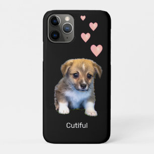 Capa Para iPhone 11 Pro Filhote de cachorro Corgi fofo & Corações em Preto