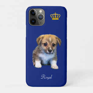 Capa Para iPhone 11 Pro Filhote de cachorro Corgi fofo & Coroa Real em Azu