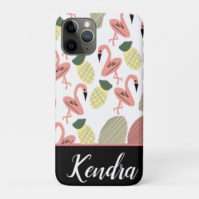 Capa Para iPhone 11 Pro Flamingo de Verão Desenhos à Mão (Verso)