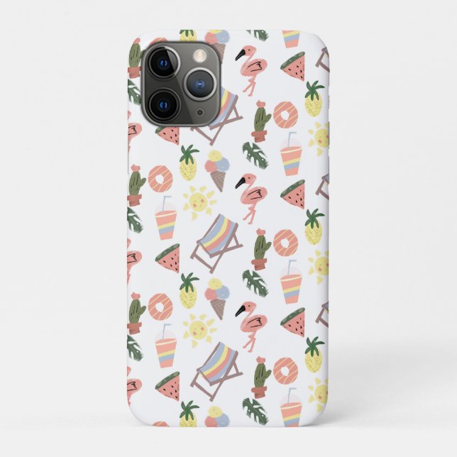 Capa Para iPhone 11 Pro Flamingo de Verão Desenhos à Mão (Verso)