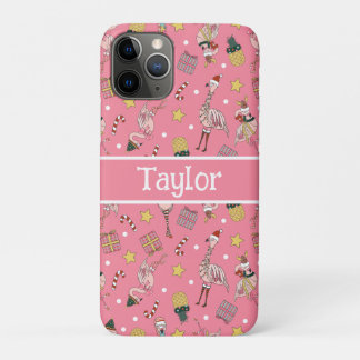 Capa Para iPhone 11 Pro Flamingo e Abacaxi, de Natal rosa-claro