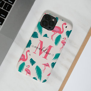 Capa Para iPhone 11 Pro Flamingo Rosa Quente - Monograma de Folhas Tropica