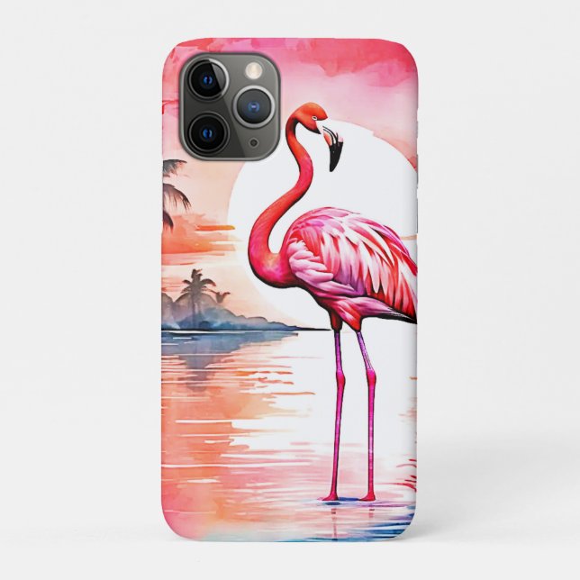 Capa Para iPhone 11 Pro Flamingo Sunset Rosa (Verso)