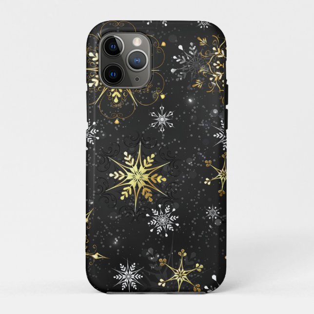 Capa Para iPhone 11 Pro Flocos de neve do Ouro Xmas em preto (Verso)
