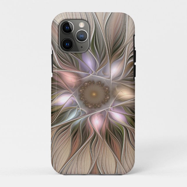 Capa Para iPhone 11 Pro Flor Abstracta Flor Marrom Bege Alegre Fractal (Verso)