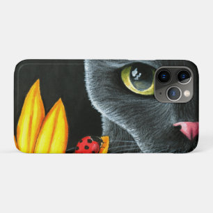 Capa Para iPhone 11 Pro Flor amarela de ladybug Black Cat 510