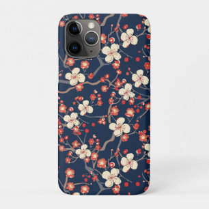Capa Para iPhone 11 Pro Flor de Cerejeira Vermelha Naval Japonesa