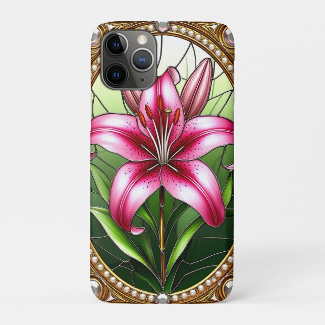 Capa Para iPhone 11 Pro Flor Lily Rosa Elegante (Verso)