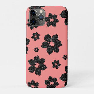 Capa Para iPhone 11 Pro Flor Preto-Brilhante Cor-de-rosa-Coral Flor