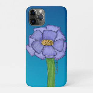 Capa Para iPhone 11 Pro Flor quadrada roxa com fundo azul
