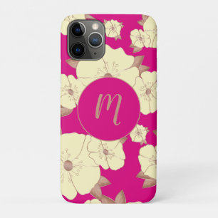 Capa Para iPhone 11 Pro Floral Amarelo Cobre Pastel sobre fundo Fuchsia