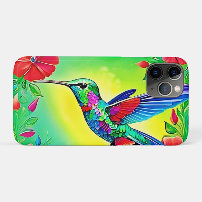 Capa Para iPhone 11 Pro Floral Hummingbird Art Design (Verso (horizontal))