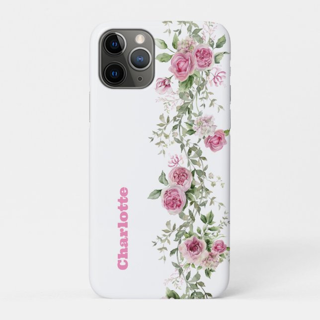 Capa Para iPhone 11 Pro Floral Rosa de Aquarela (Verso)