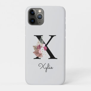 Capa Para iPhone 11 Pro Floral Rosa Monograma, Inicial X