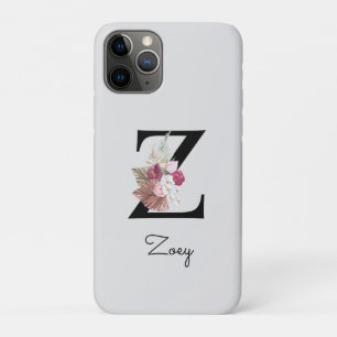 Capa Para iPhone 11 Pro Floral Rosa Monogramada Inicial Z