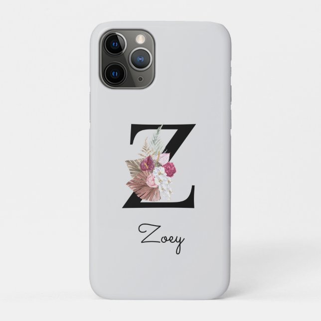 Capa Para iPhone 11 Pro Floral Rosa Monogramada Inicial Z (Verso)