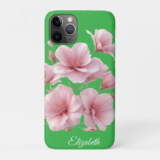 Capa Para iPhone 11 Pro Floral Verde Flores Rosa Suave Elegante