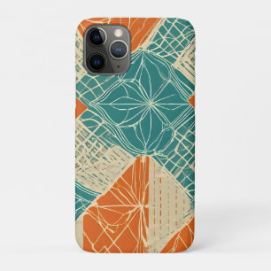 Capa Para iPhone 11 Pro Flores Abstratas Azul-Verde, Laranja e Bege