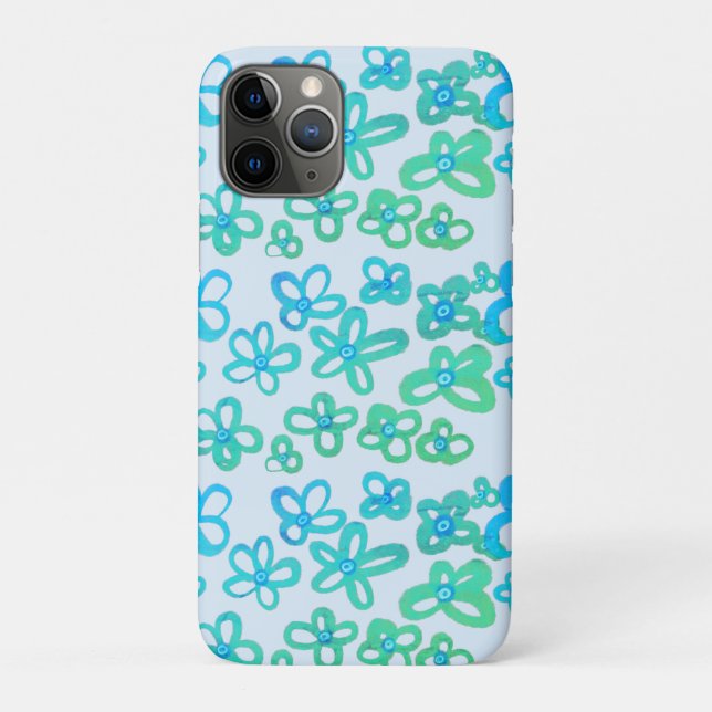 Capa Para iPhone 11 Pro Flores azuis (Verso)