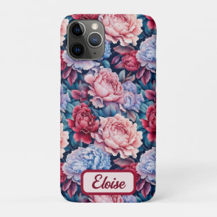 Capa Para iPhone 11 Pro Flores Azuis e Rosa Personalizadas
