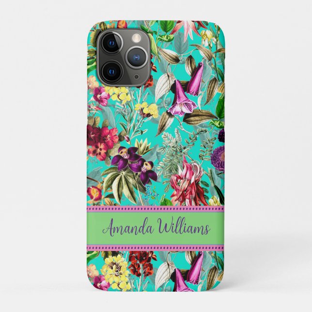 Capa Para iPhone 11 Pro Flores brancas deixam padrão aqua hortelã (Verso)