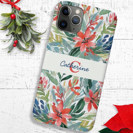 Capa Para iPhone 11 Pro Flores Elegantes de Poinsettia Vermelha Monogramad