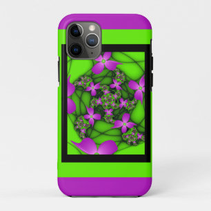Capa Para iPhone 11 Pro Flores Fractais Abstratas Modernas Rosa Verde Neon