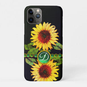 CAPA PARA iPhone 11 PRO FLORES, GEMSTONAS VERDE EMERALD MONOGRAMA FLORAL