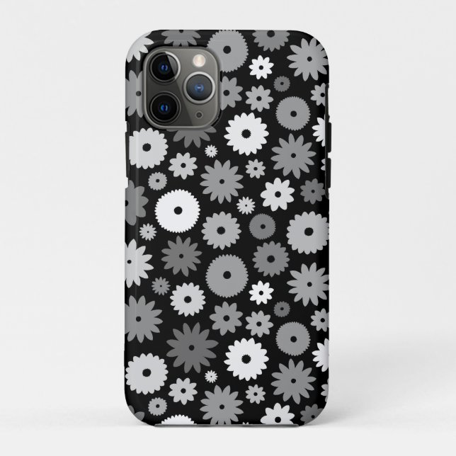 Capa Para iPhone 11 Pro Flores Monocromáticas Padrão de Repetição (Verso)