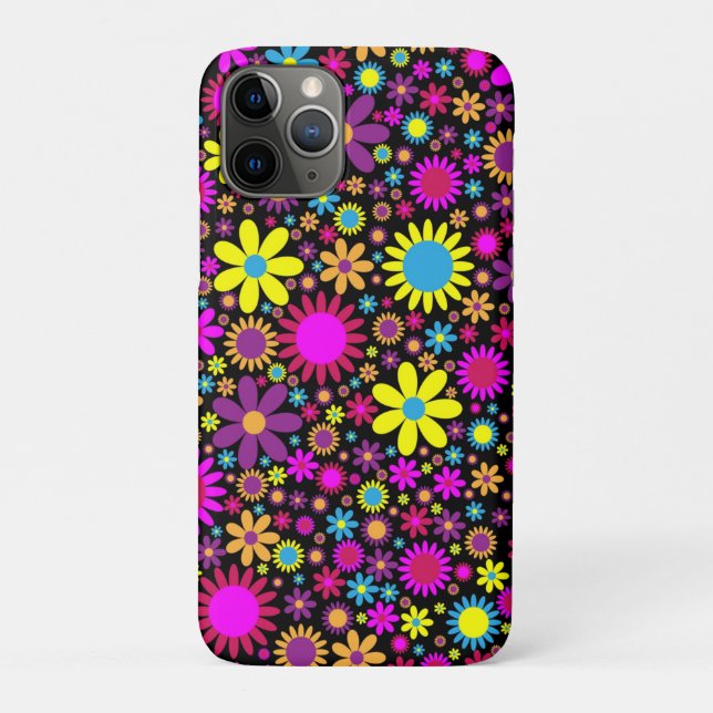 Capa Para iPhone 11 Pro Flores Psicodélicas Vibrantes em Flor (Verso)