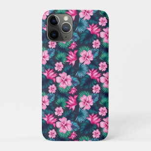 Capa Para iPhone 11 Pro Flores Rosadas com Padrão de Folhas Verdes-79066
