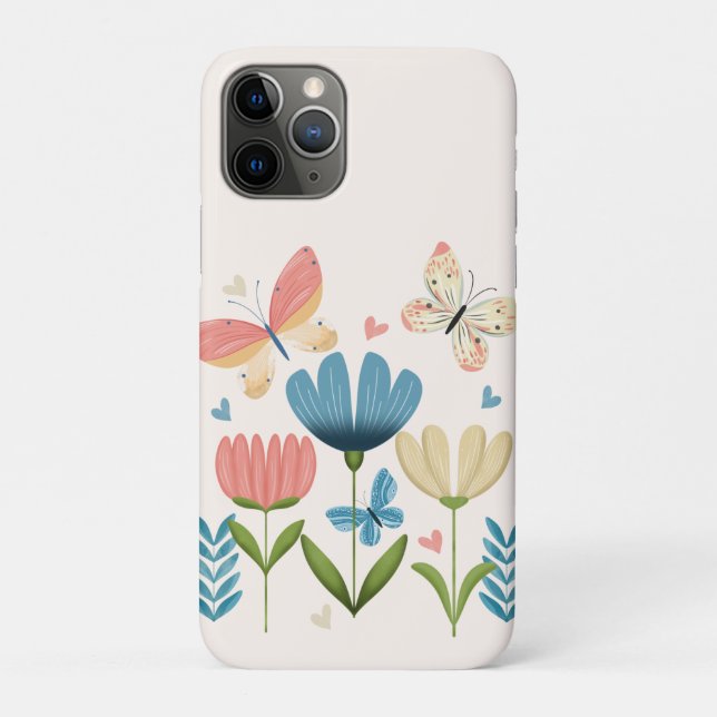 Capa Para iPhone 11 Pro Flores Whimsical e Borboletas (Verso)