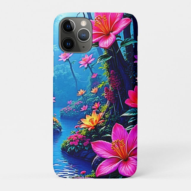 Capa Para iPhone 11 Pro Floresta Encantada Rio em Flor Arte (Verso)