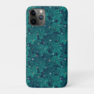 Capa Para iPhone 11 Pro Floresta Luxuosa Teal de Inverno ✨ Galho de Pinhei