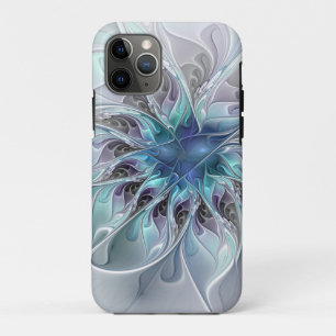 Capa Para iPhone 11 Pro Flourar Abstrato Moderno Flor Fractal Com Azul