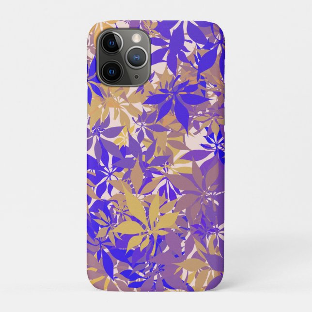 Capa Para iPhone 11 Pro Folhas de Castanha Azul-Roxo e Creme (Verso)