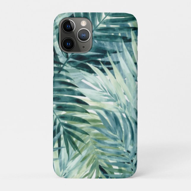 Capa Para iPhone 11 Pro Folhas de Palma Verde Teal (Verso)