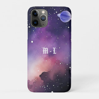 Capa Para iPhone 11 Pro Foto Monograma Inicial da Galáxia Nebulosa Cósmica
