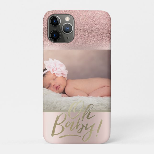 Capa Para iPhone 11 Pro Foto Rosa Dourada Glitter Ombre Oh Baby (Verso)